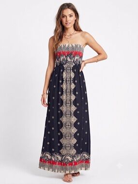 Angie Strapless Bohemian Smocked Maxi Dress